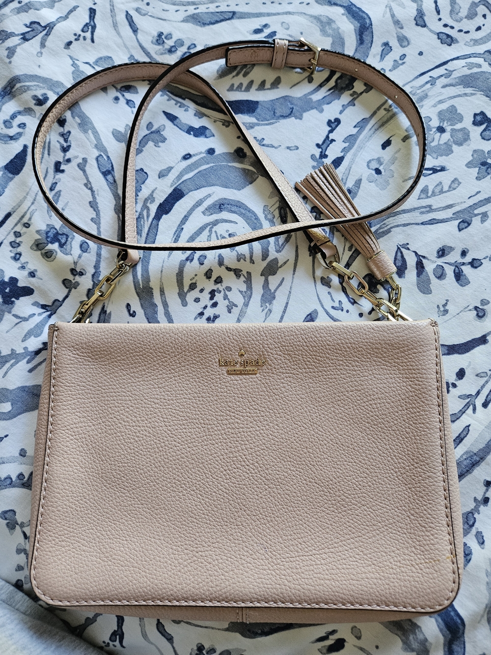 kate spade Blush Pebbled Leather Tassel Crossbody